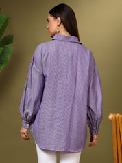 Kotty Women Oversized Fit Spread Collar Micro Checked Cotton Casual Shirt