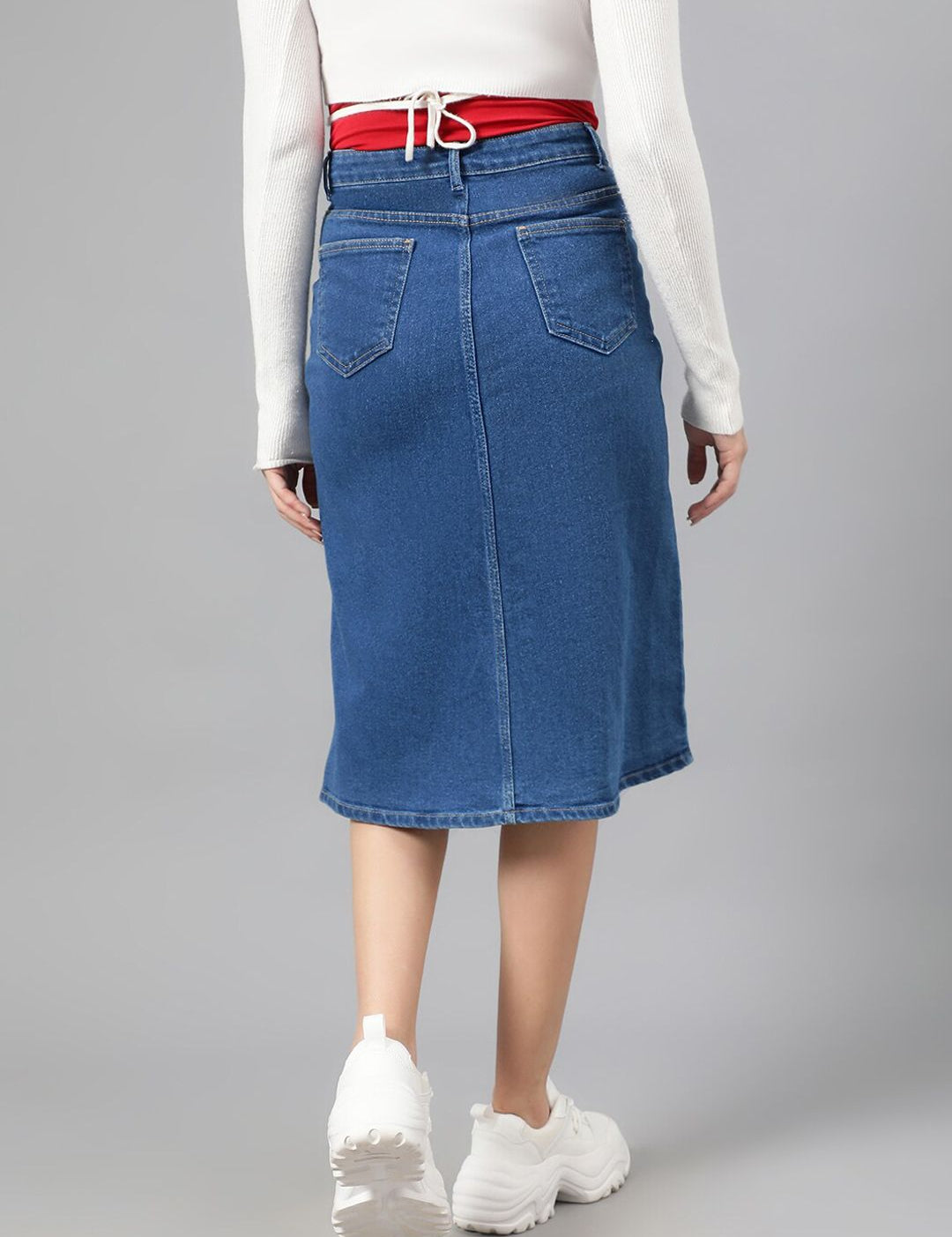 Kotty Blue Knee-Length Denim Straight Skirt