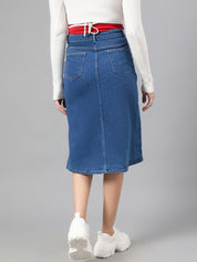Kotty Blue Knee-Length Denim Straight Skirt