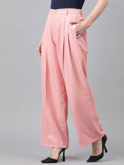 KOTTY BIZwear Basics Women Straight Fit High-Rise Easy Wash Pleated Parallel Trousers