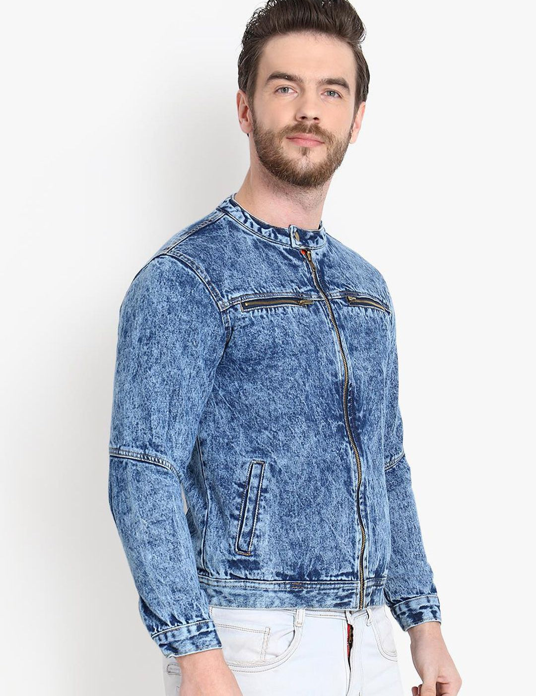 Kotty Men Blue Solid Denim Jacket