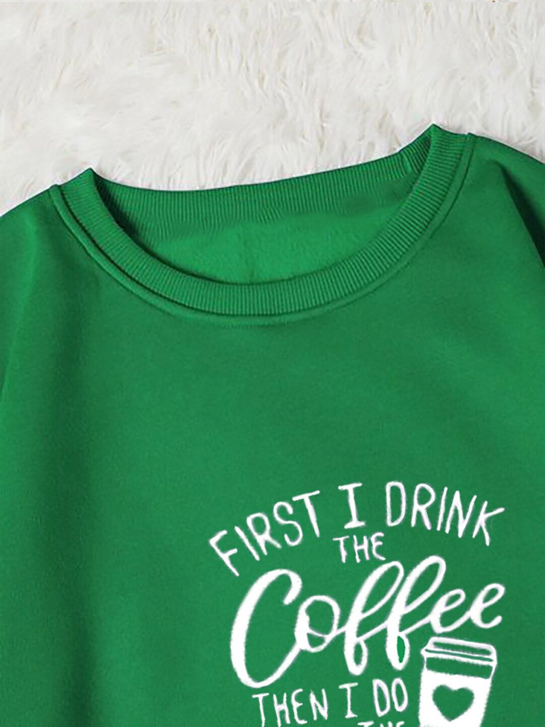 Kotty Green Typography Printed Long Sleeves Fleece Pullover Sweatshirt