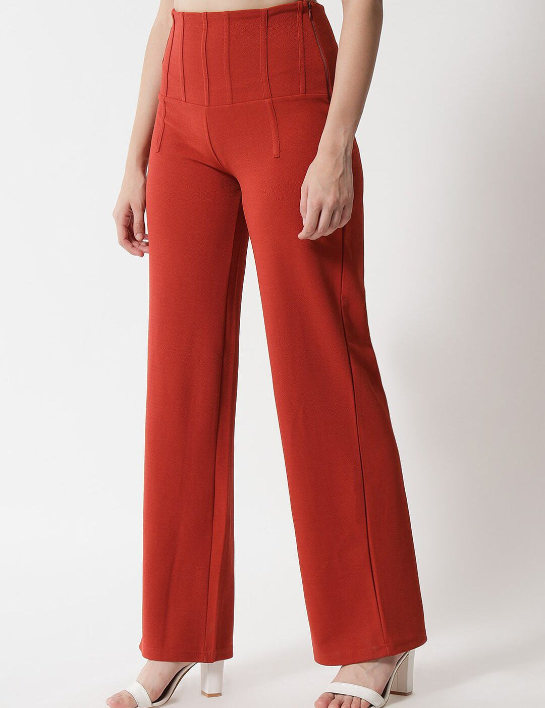 Kotty Women Orange Relaxed Straight Fit High-Rise Easy Wash Trousers