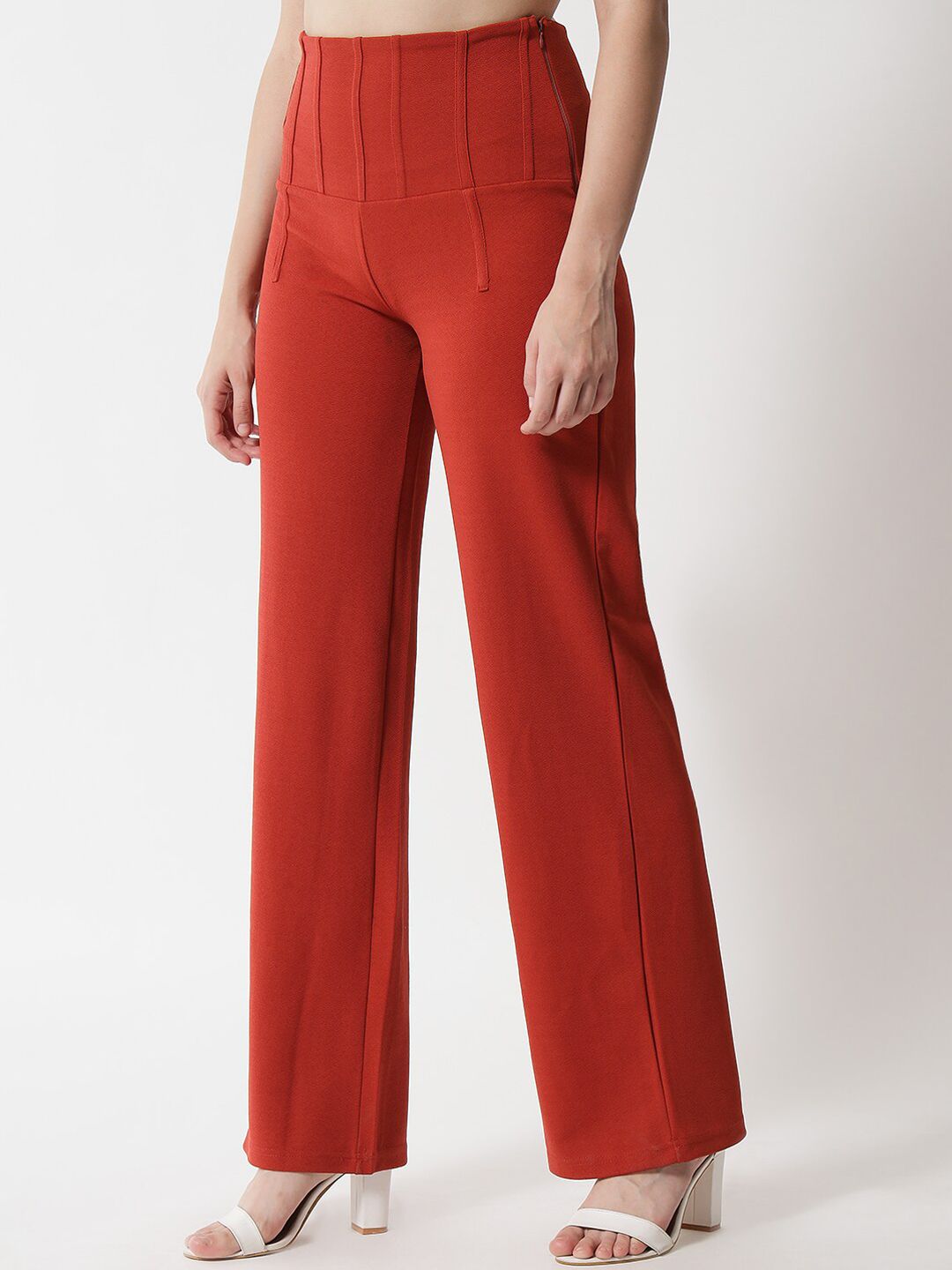 Kotty Women Orange Relaxed Straight Fit High-Rise Easy Wash Trousers