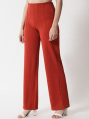 Kotty Women Orange Relaxed Straight Fit High-Rise Easy Wash Trousers