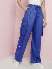 Kotty Women Relaxed Fit High-Rise Solid Cargos Trousers