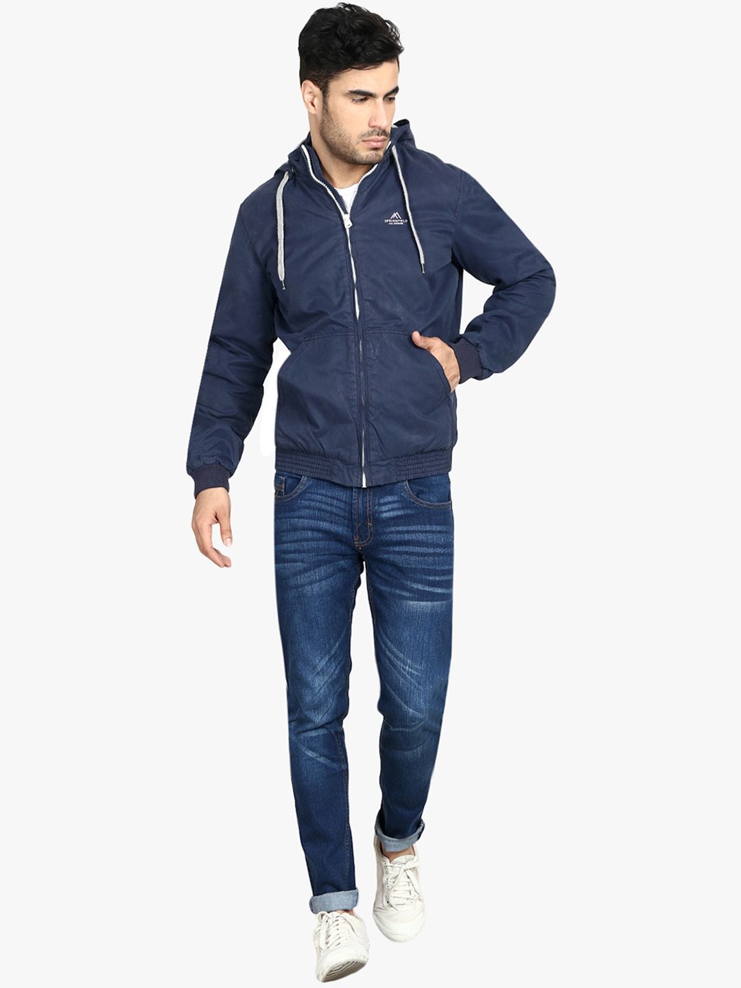 Kotty Men Blue Solid Hooded Sweatshirt