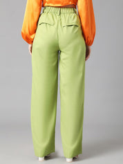Kotty Women Green Relaxed Straight Leg Straight Fit High-Rise Easy Wash Pleated Trousers