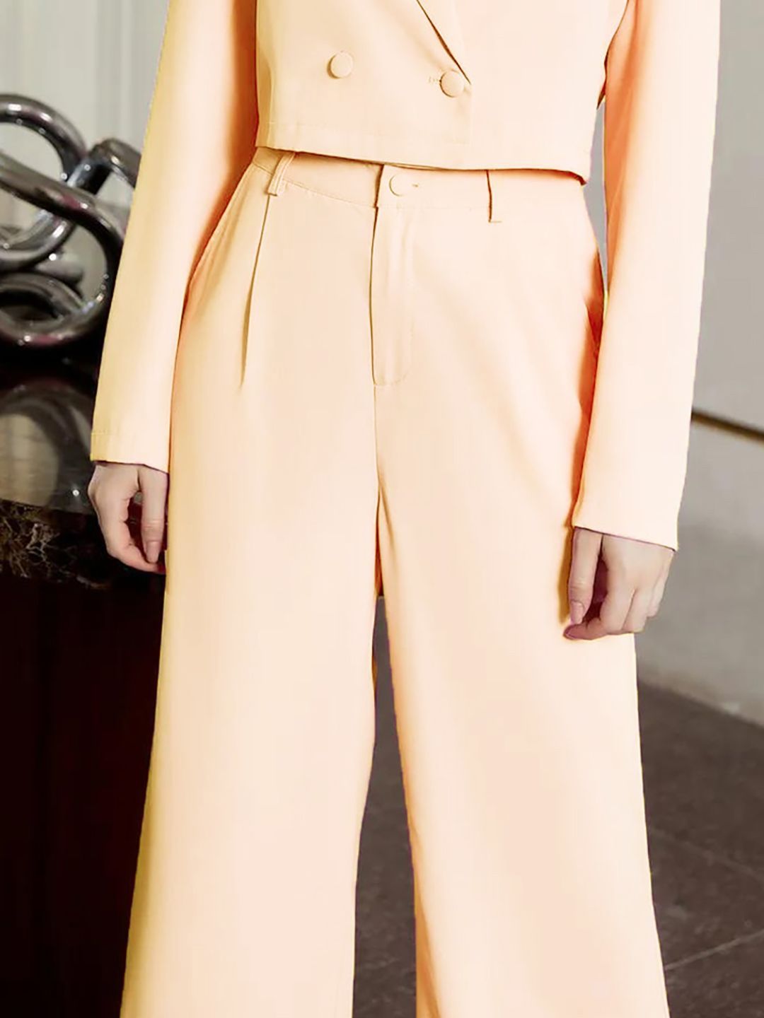 KOTTY BIZwear Women High-Rise Easy Wash Pleated Parallel Trousers