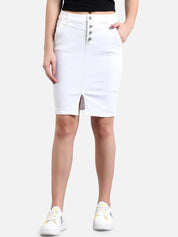 Kotty Women White Solid Denim Pencil Skirt