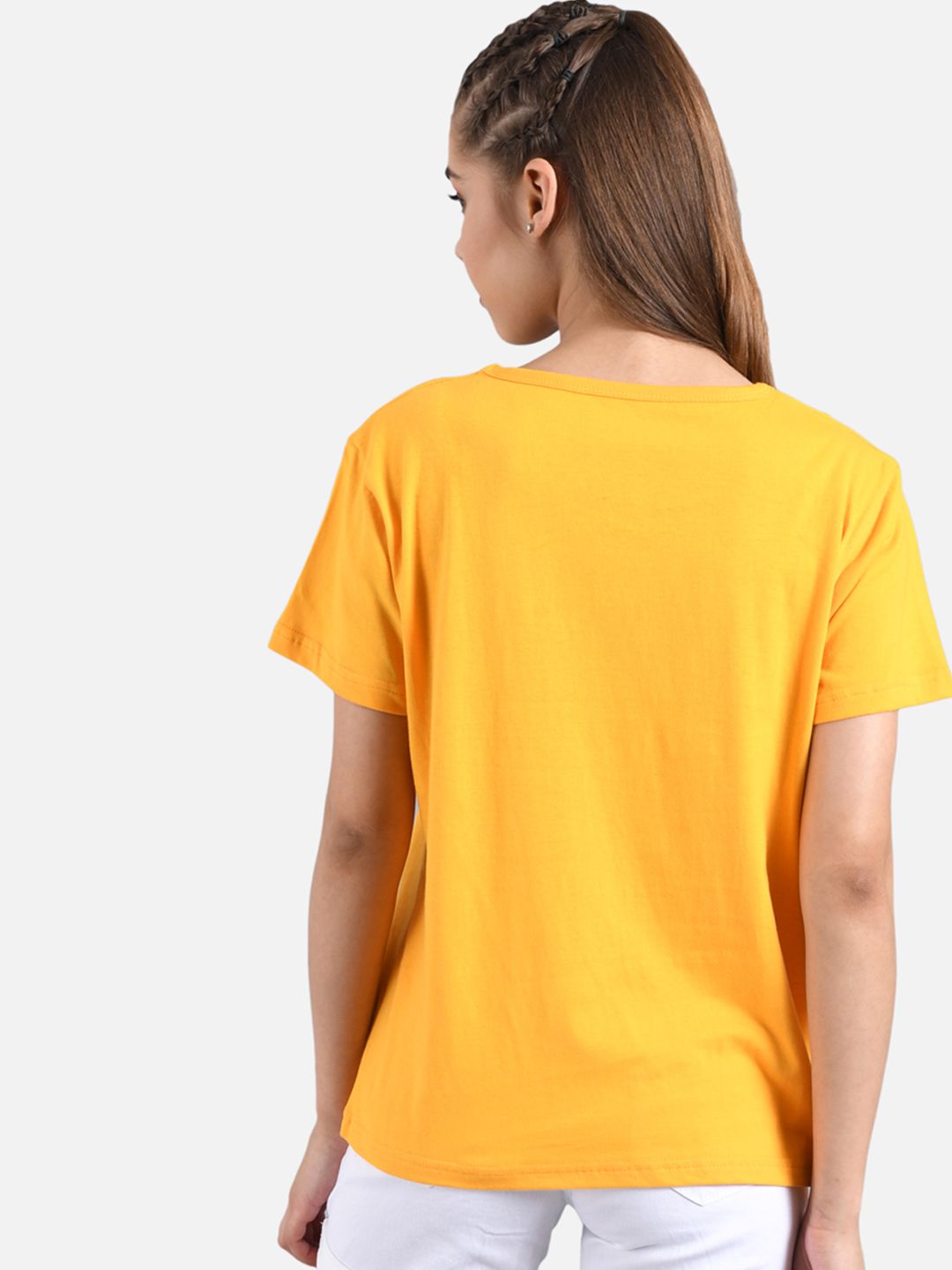 Kotty Women Yellow Printed Round Neck T-shirt