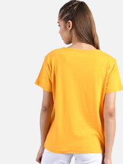 Kotty Women Yellow Printed Round Neck T-shirt