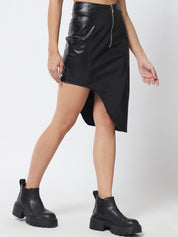 Kotty Women Black Solid Asymmetric Leather Skirt
