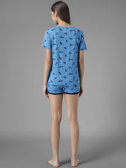 Kotty Women Blue & Black Printed Night suit