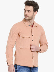 Kotty Men Peach-Coloured Solid Denim Jacket