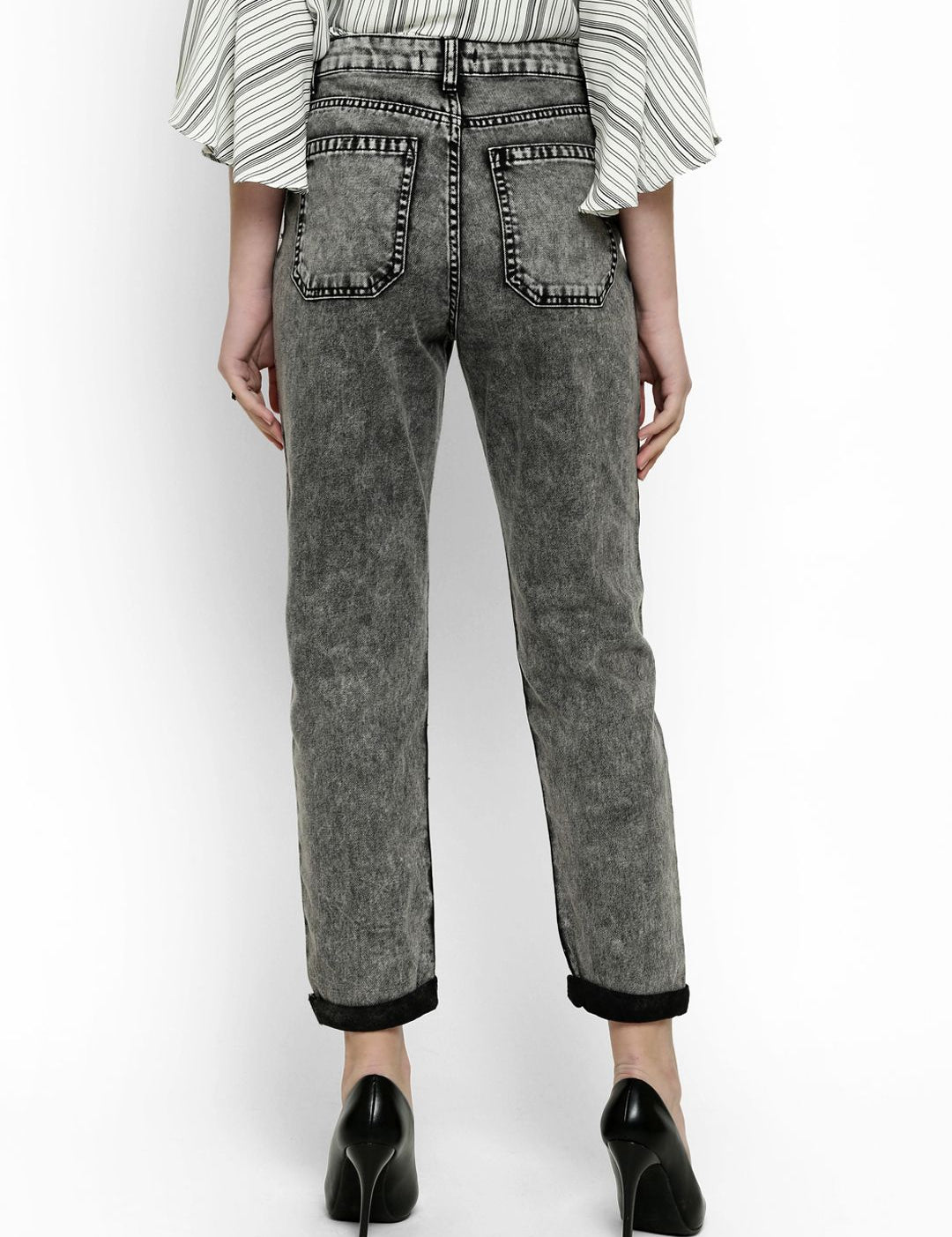 Kotty Women Grey Boyfriend Fit High-Rise Clean Look Jeans