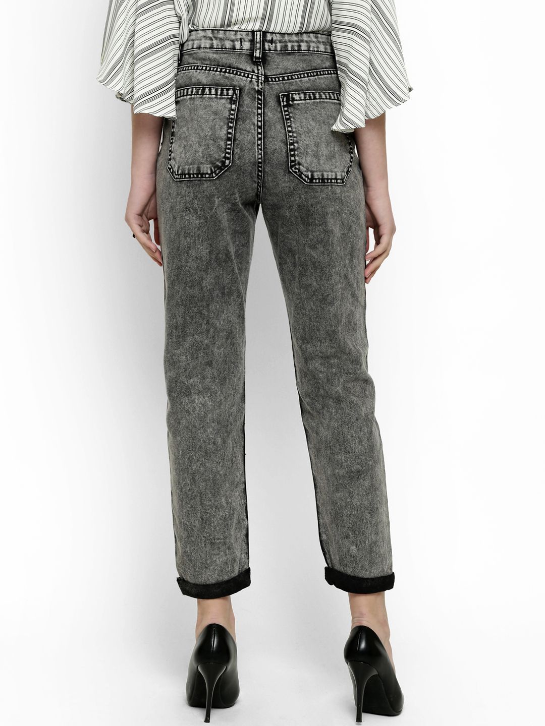 Kotty Women Grey Boyfriend Fit High-Rise Clean Look Jeans