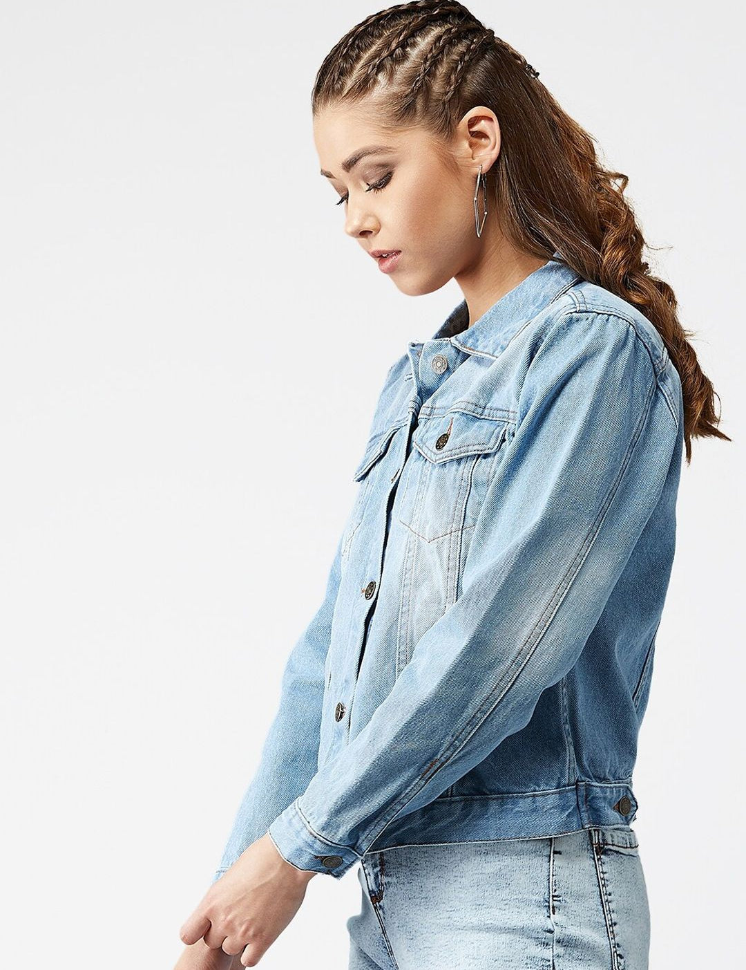 Kotty Women Blue Solid Denim Jacket