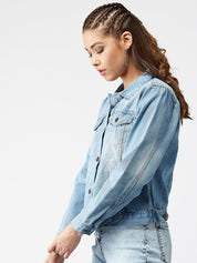 Kotty Women Blue Solid Denim Jacket