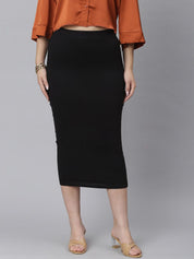 Kotty Women Black Solid Midi Pencil Skirt