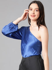 Kotty One Shoulder Puff Sleeve Satin Top