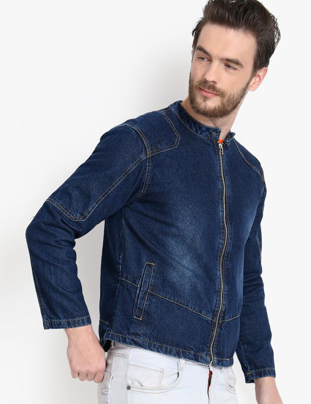 Kotty Men Blue Printed Denim Jacket