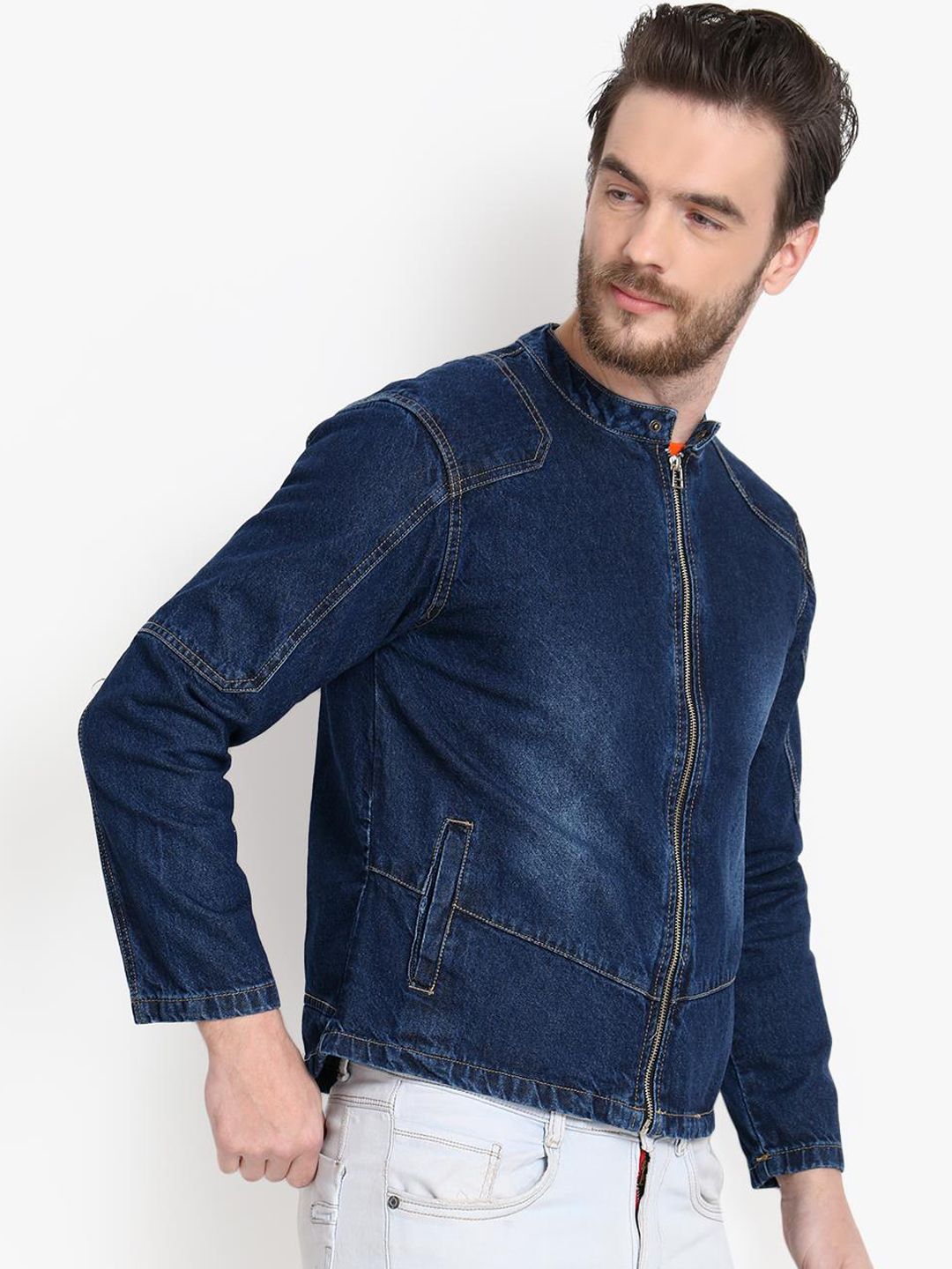Kotty Men Blue Printed Denim Jacket