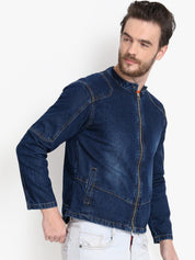 Kotty Men Blue Printed Denim Jacket
