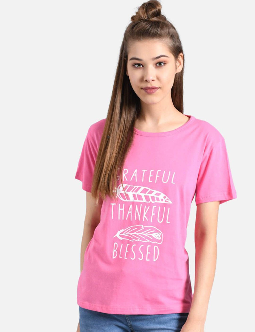 Kotty Women Pack Of 2 Yellow & Pink Printed Round Neck T-shirts