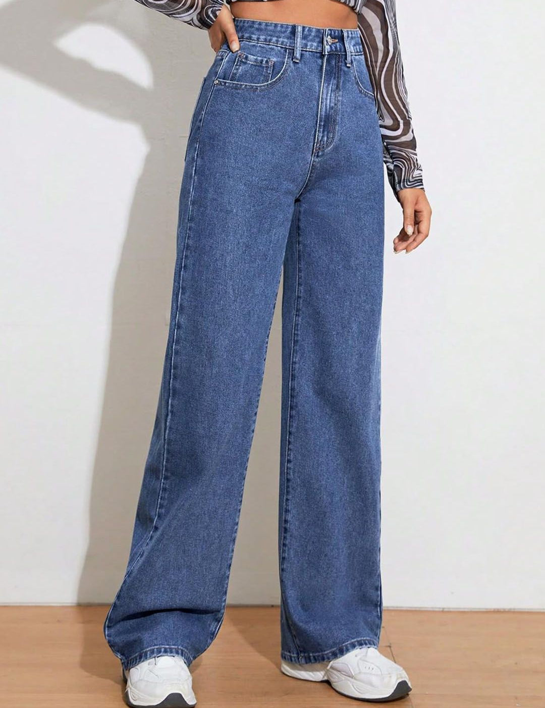 KOTTY Basics Women Blue Jean Wide Leg High-Rise Clean Look Stretchable Jeans