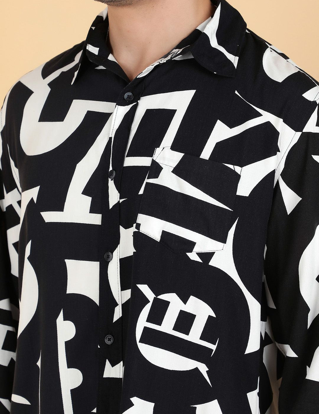 Kotty Men Relaxed Spread Collar Graphic Printed Cotton Casual Shirt