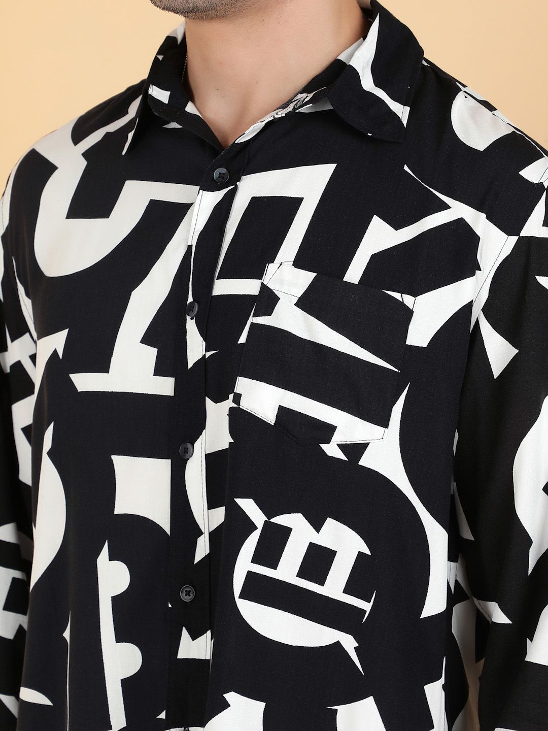 Kotty Men Relaxed Spread Collar Graphic Printed Cotton Casual Shirt