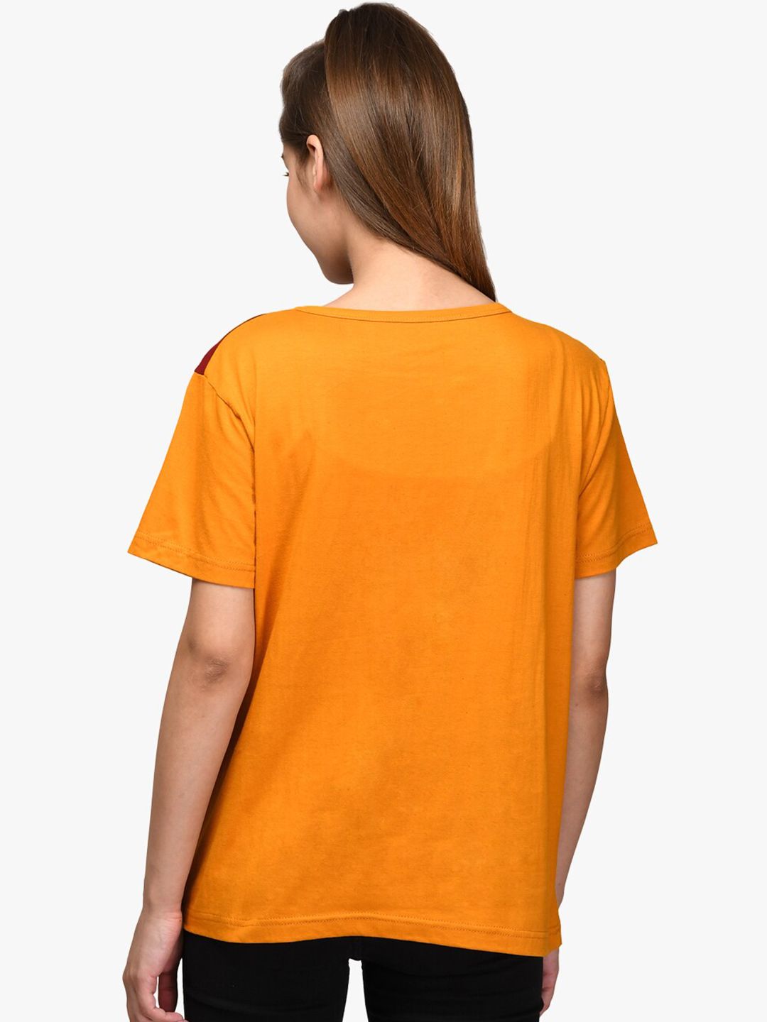 Kotty Women Pack Of 2 Orange & Grey Colourblocked Round Neck T-shirt