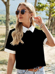 Kotty Black Shirt Collar Regular Top