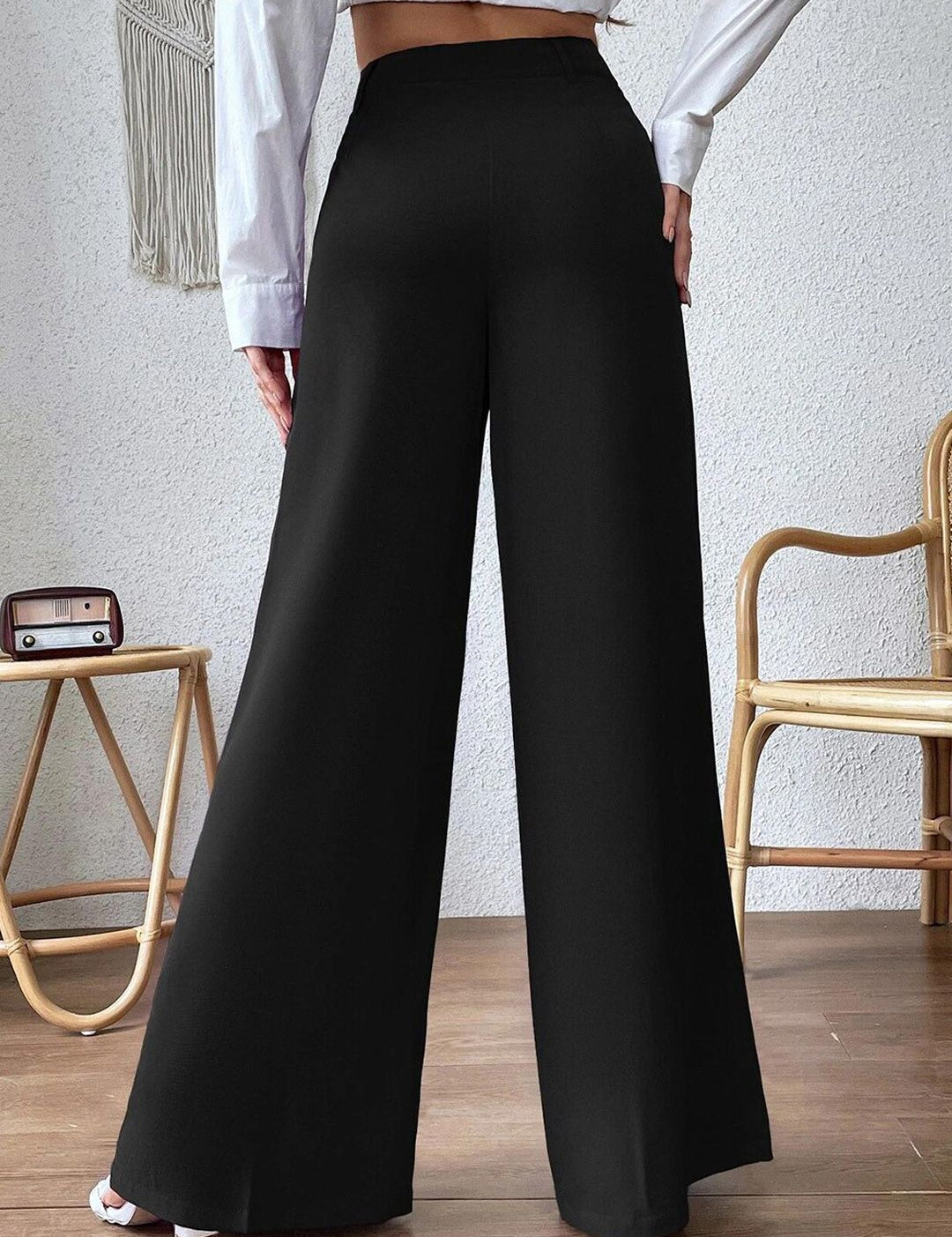 KOTTY BIZwear Women Relaxed Flared High-Rise Easy Wash Bootcut Trousers