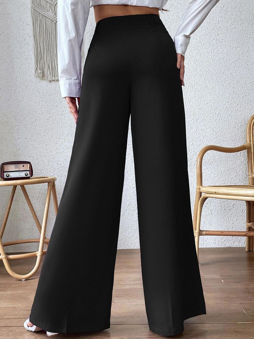 KOTTY BIZwear Women Relaxed Flared High-Rise Easy Wash Bootcut Trousers