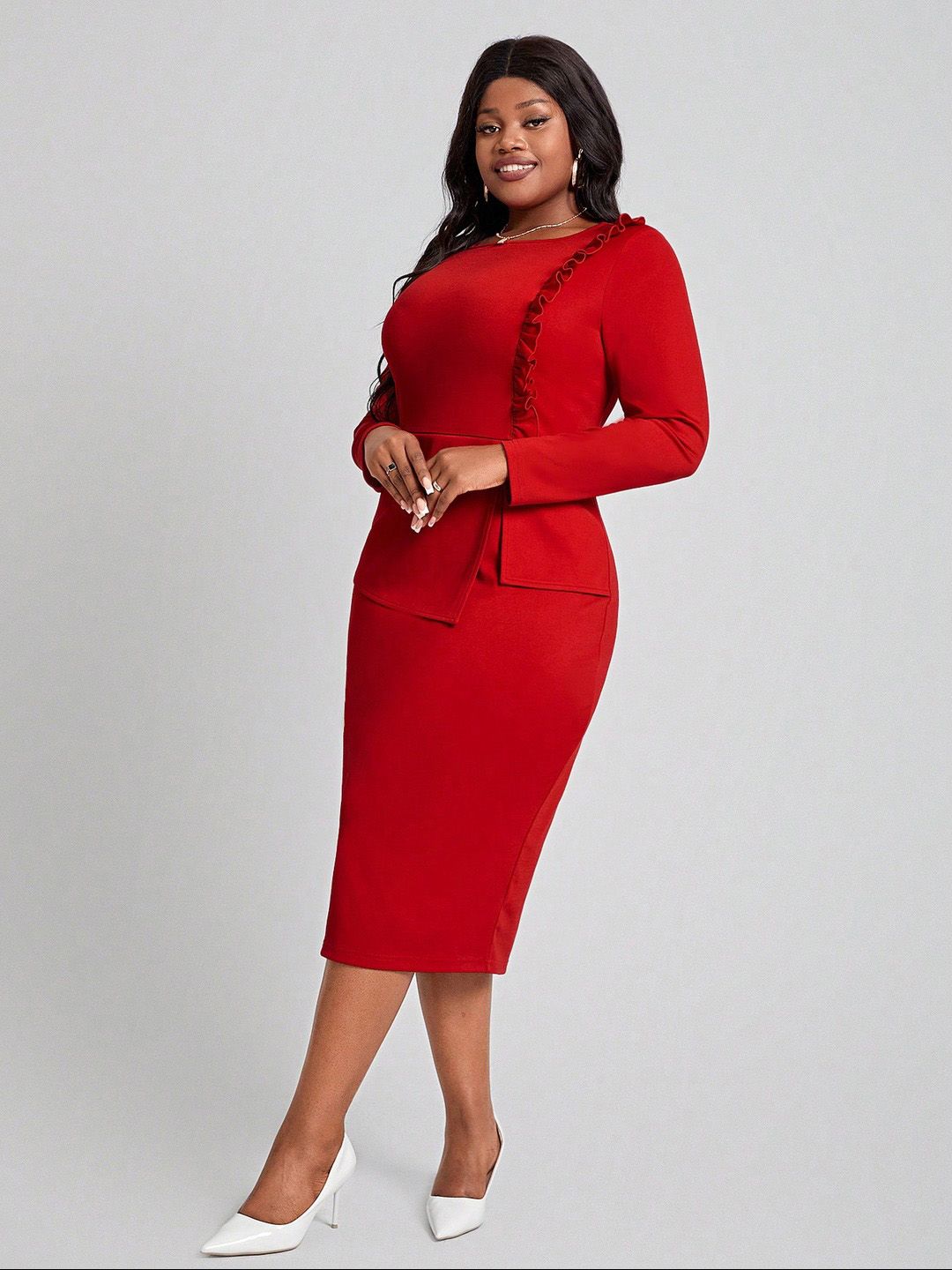 CURVE BY KOTTY Plus Size Peplum Midi Dress