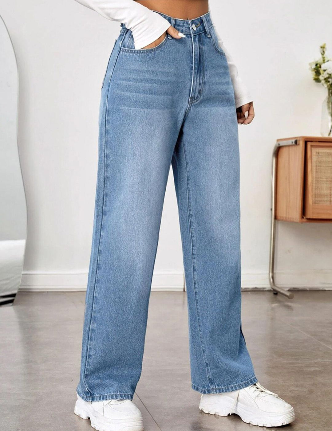 Kotty Women Jean Wide Leg Heavy Fade High-Rise Stretchable Jeans