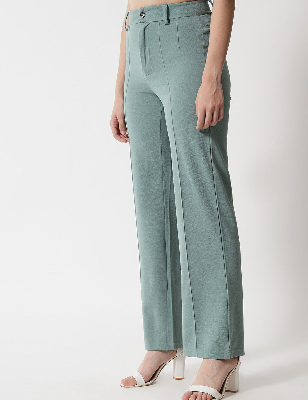 Kotty Women Green Relaxed Straight Fit High-Rise Easy Wash Trousers