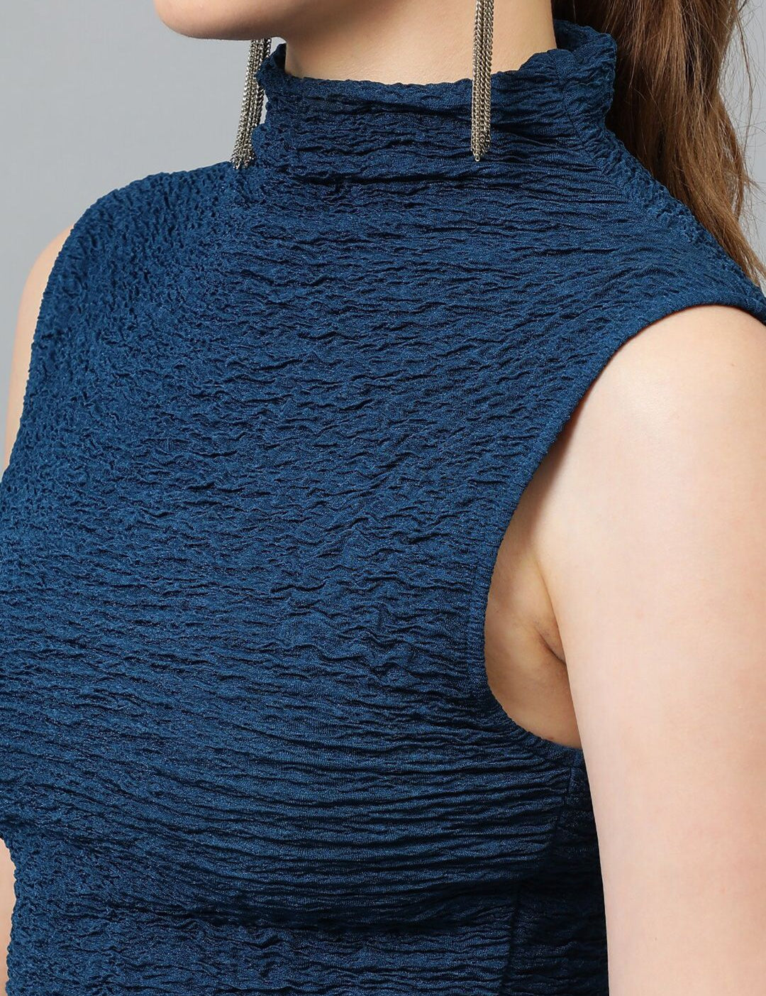 Kotty Blue High Neck Sleeveless Fitted Top