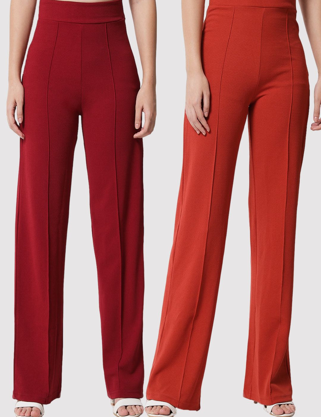 Kotty Women Pack Of 2 Relaxed Straight Leg High-Rise Easy Wash Parallel Trousers