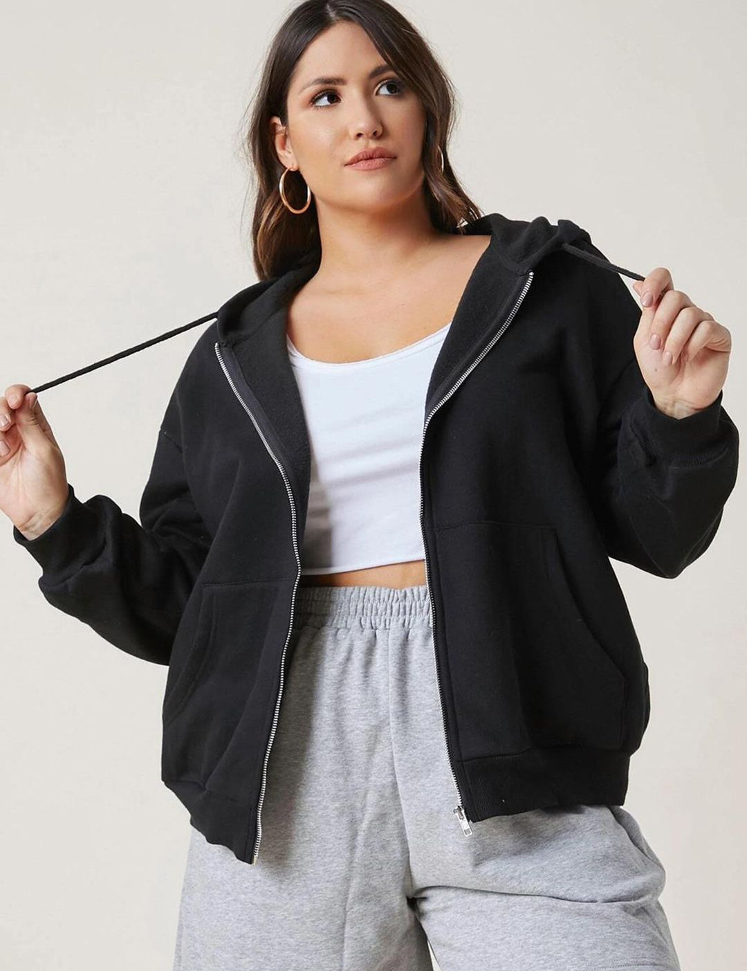 Kotty Plus Size Hooded Fleece Front-Open Sweatshirt