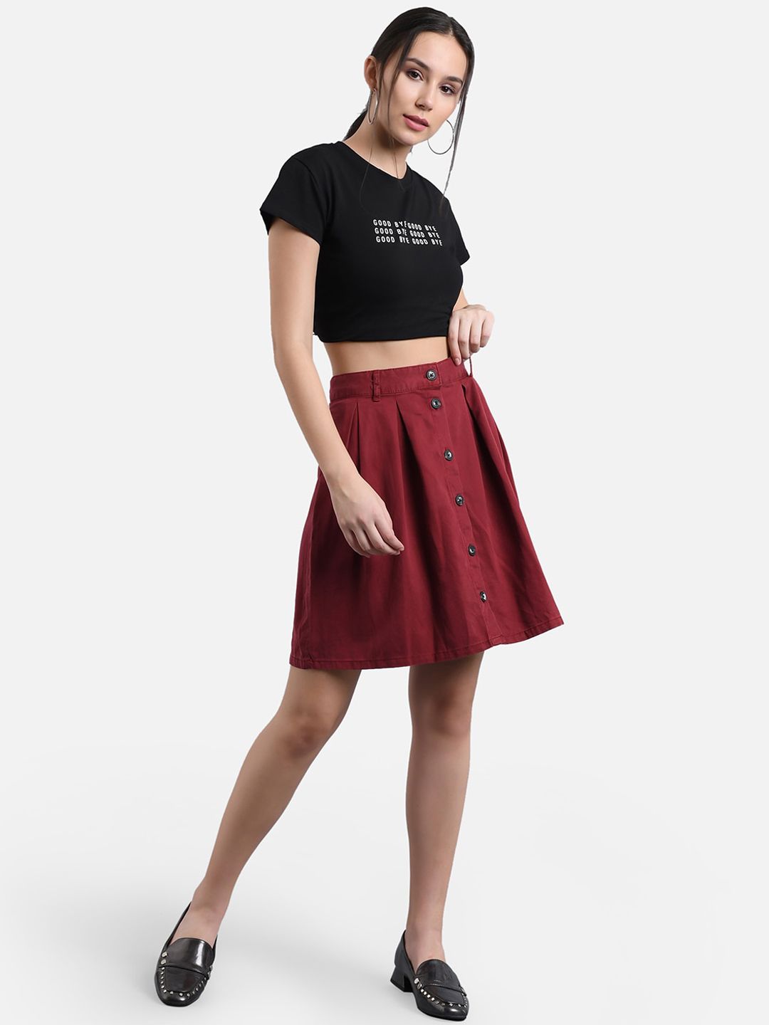 Kotty Women Maroon Solid Denim A-Line Mini Skirt