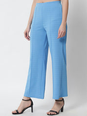 Kotty Women Blue Solid Relaxed Straight Fit Parallel Trousers