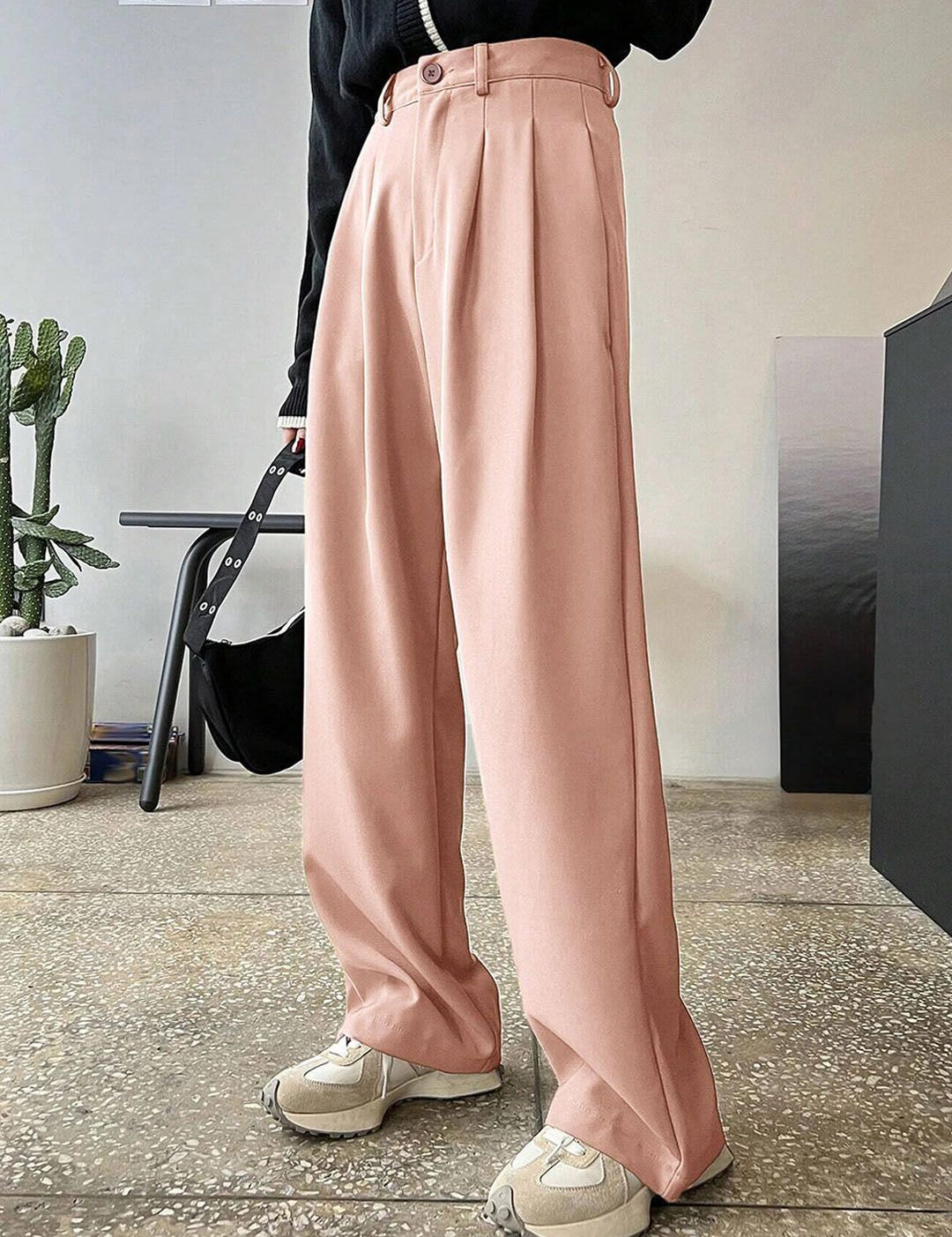 KOTTY BIZwear Women Pink Relaxed Straight Leg Straight Fit High-Rise Easy Wash Pleated Trousers