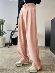 KOTTY BIZwear Women Pink Relaxed Straight Leg Straight Fit High-Rise Easy Wash Pleated Trousers