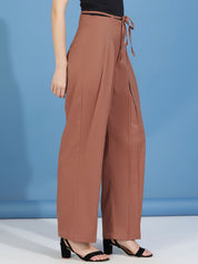 Kotty Women Relaxed Straight Fit High-Rise Easy Wash Pleated Trousers