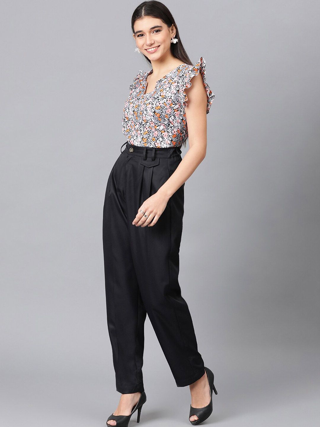 Kotty Floral Printed Flutter Sleeve Crepe Top