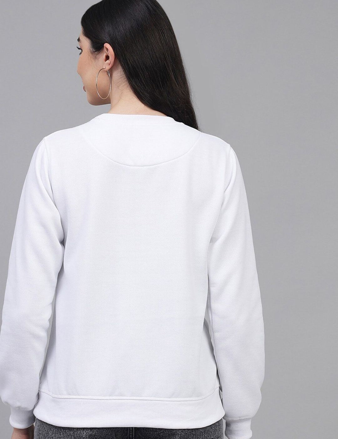 Kotty Women White Butterfly Printed Fleece Sweatshirt