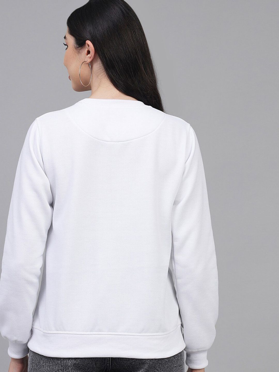 Kotty Women White Butterfly Printed Fleece Sweatshirt